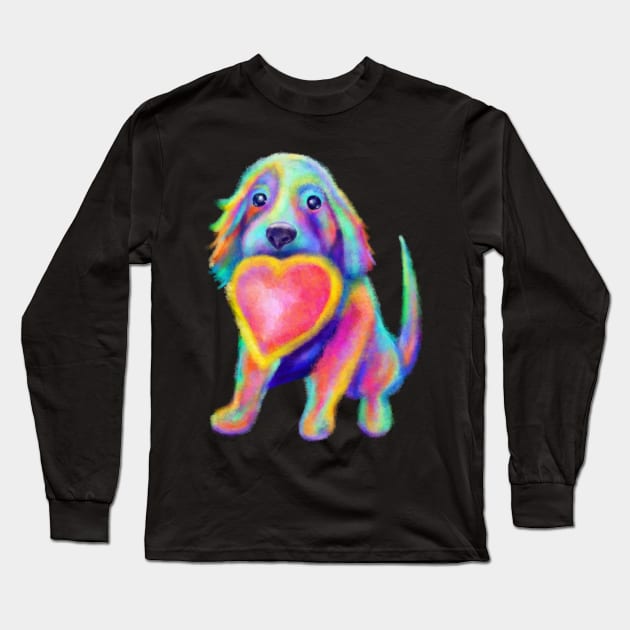 Soft Pastel Lovable Rainbow Pup Long Sleeve T-Shirt by Art by Deborah Camp